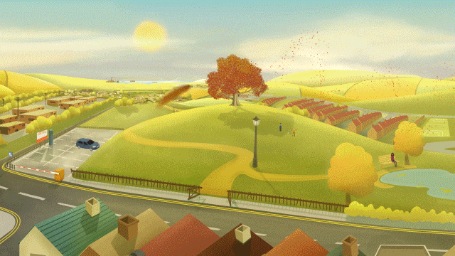Animated Brand Film - Wyelands Bank - Car driving around town gif