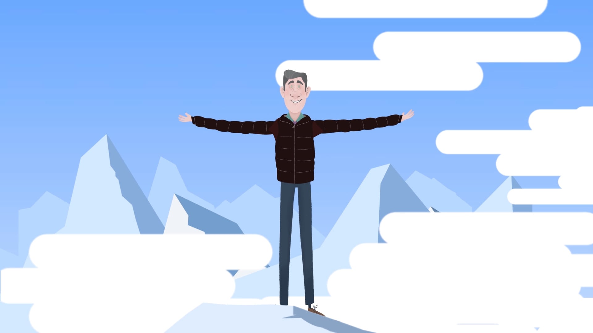 character animation for prospective investors - man with arms open wide