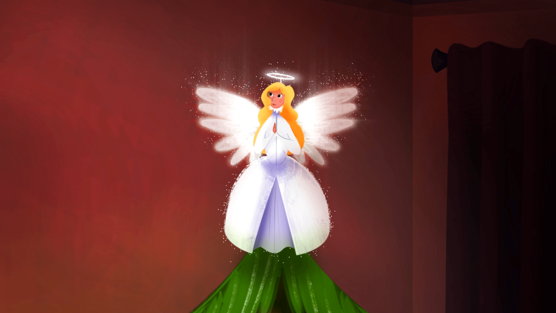 seasonal animated short film - angel on top of tree