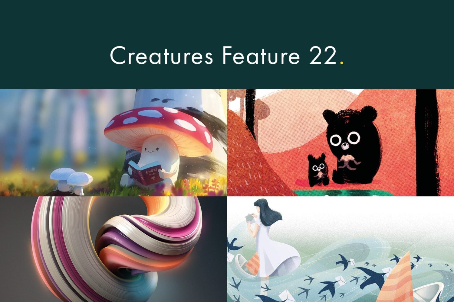 Creatures Feature 22 - mushroom, bears, and birds in wind