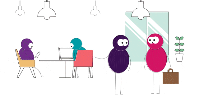 animated characters in office setting