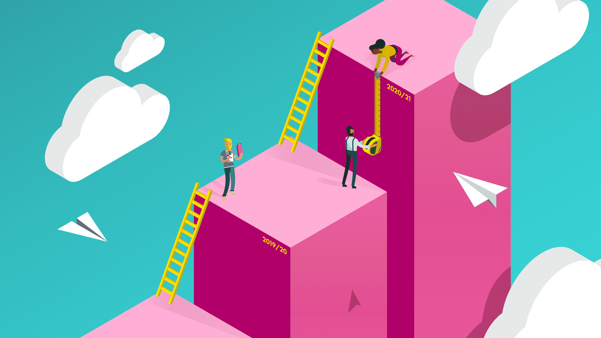 Branded content animation of people climbing ladders