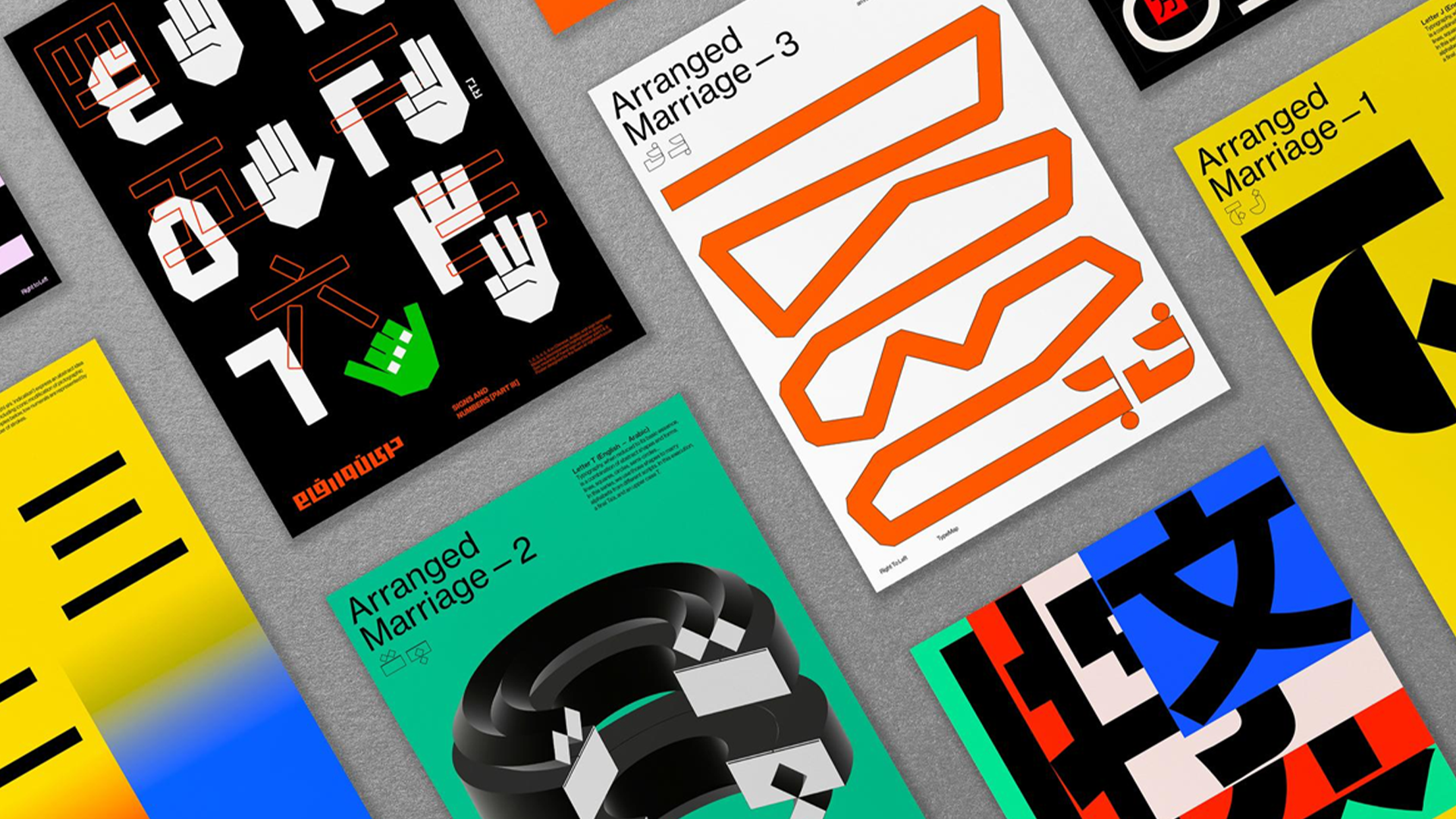 An image from a blog by Content Creatures, a creative agency specialising in video production and animation, designed for a blog on 5 Standout Global Design Projects Chosen by Our Creative Intern. The image is one of the standout projects; it features a vibrant collection of typographic posters showcasing bold graphic treatments, strong geometric forms, and visually engaging colour palettes, exemplifying innovative approaches to typography in contemporary design.