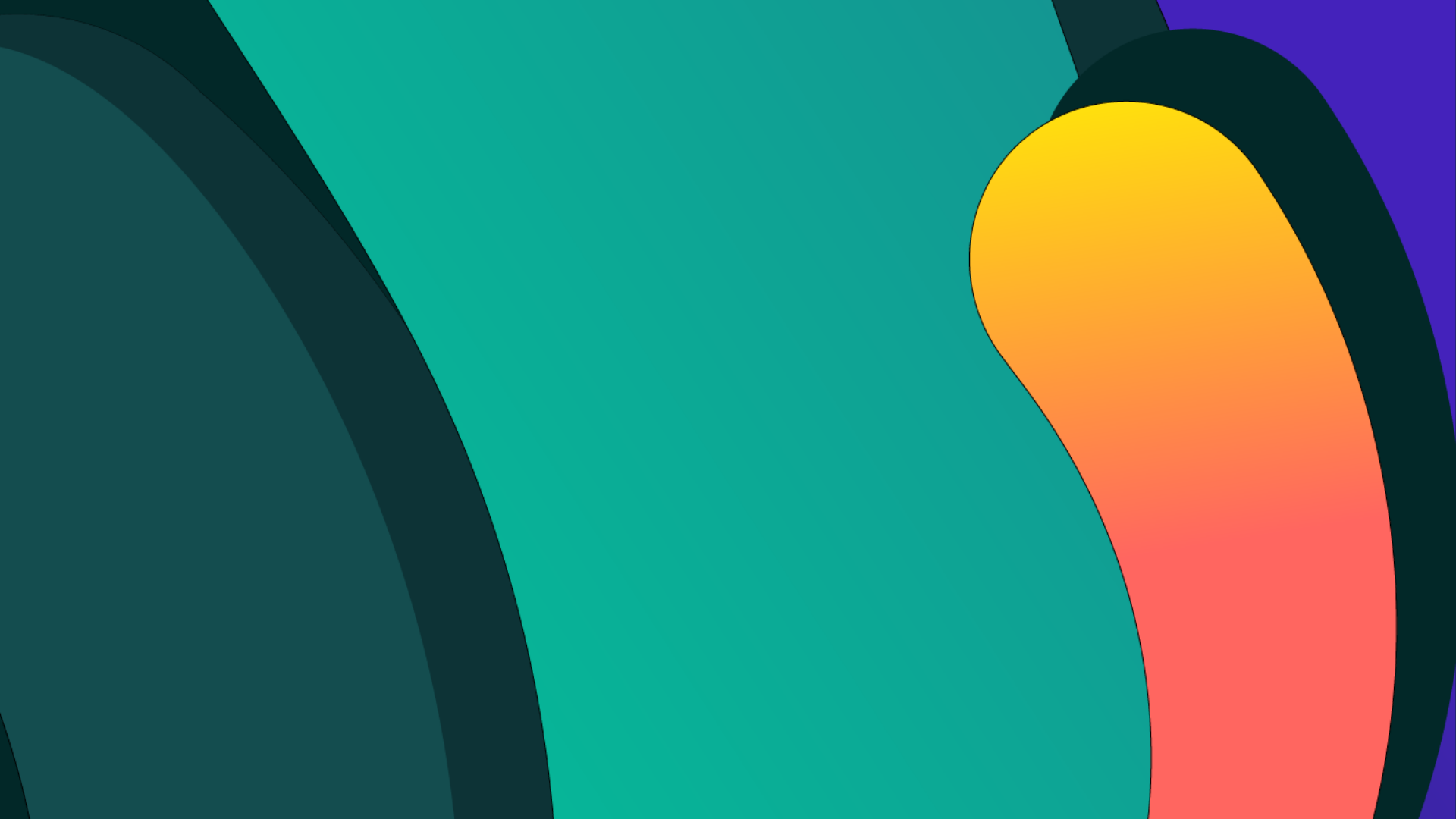 A report image by Content Creatures, a strategic storytelling agency. It features abstract graphic featuring overlapping fluid shapes in shades of teal and dark blue-green, alongside a prominent curved gradient element transitioning from vibrant yellow to deep coral, set against a deep purple accent.