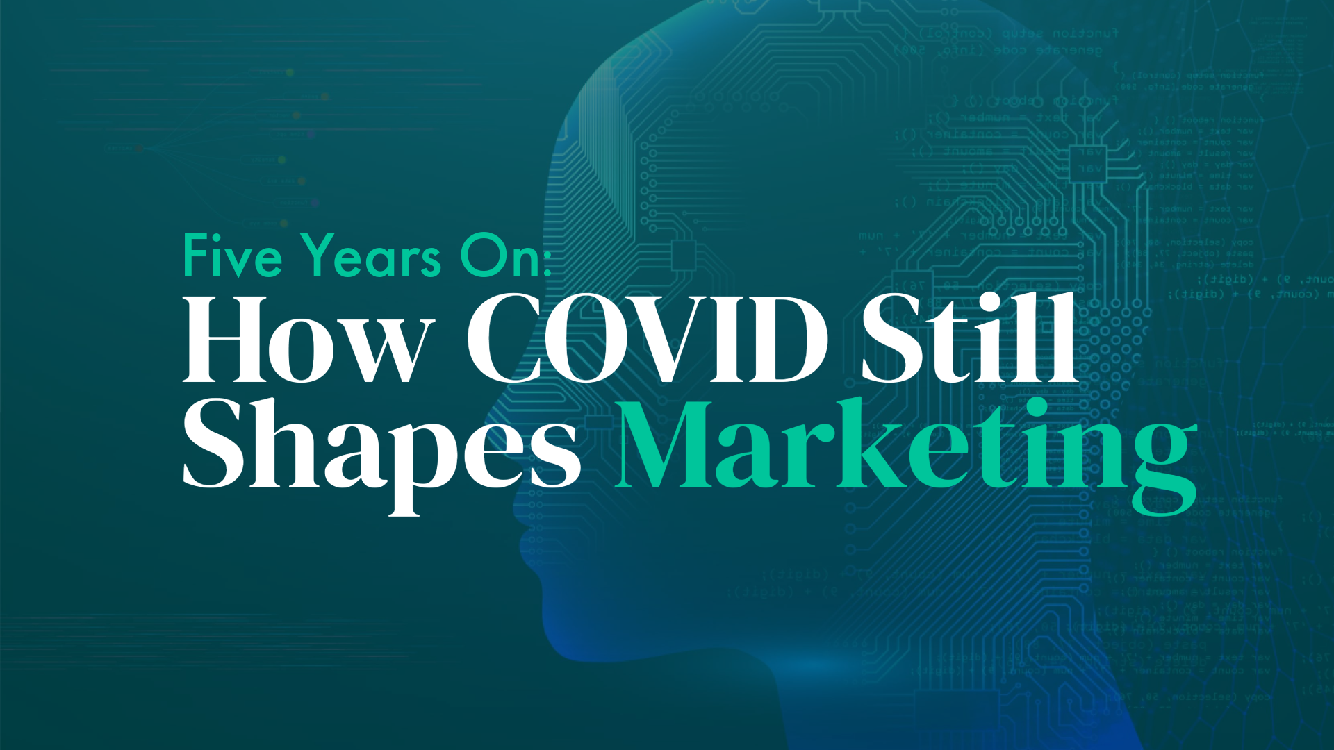 A report image by Content Creatures, a strategic storytelling agency. It features Graphic with a digital circuit background and a silhouette of a human head. The text reads: 'Post-pandemic consumer behaviour: How it reshapes marketing strategies in 2025.