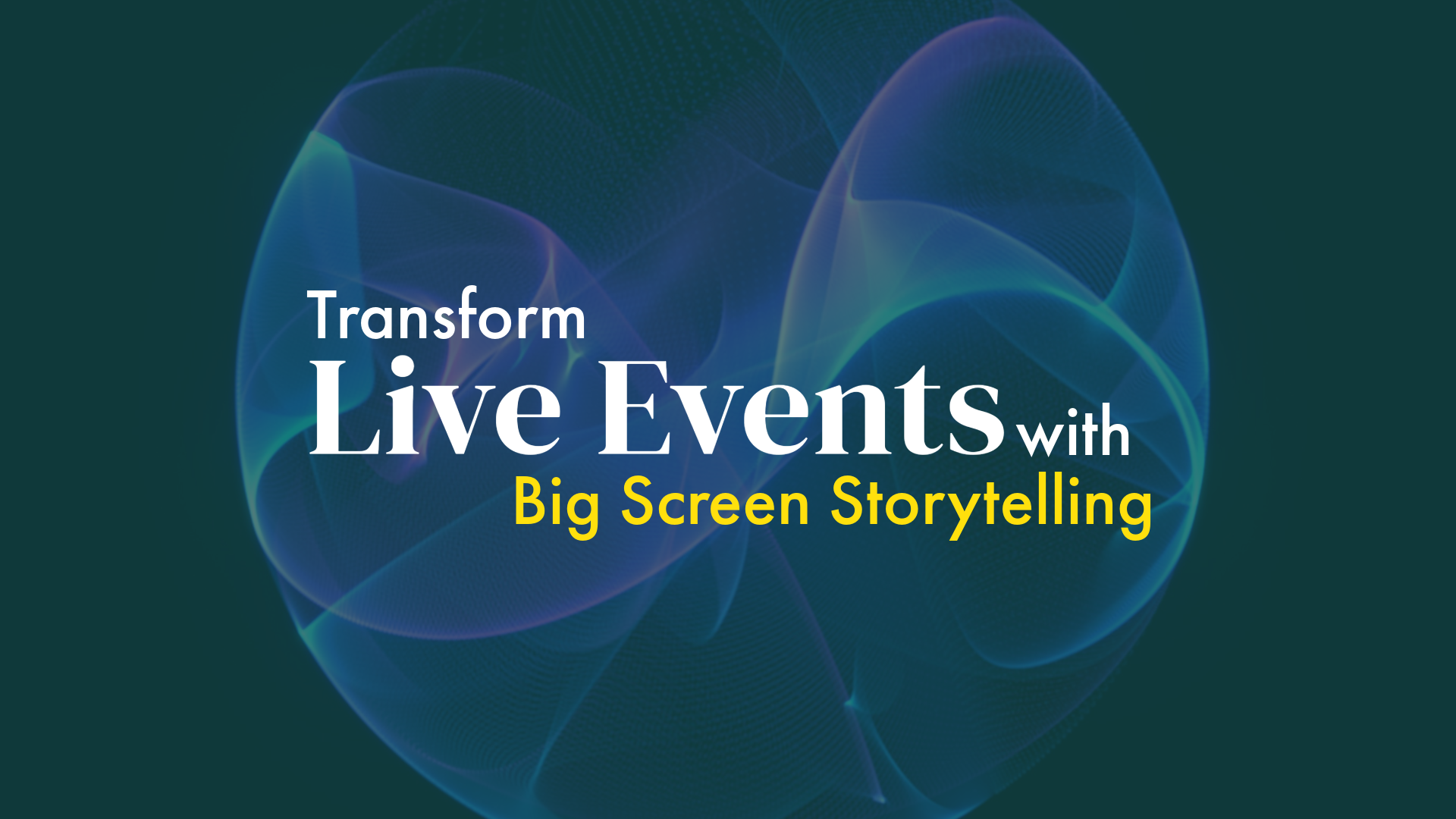 A blog image by Content Creatures, a strategic storytelling agency that specialises in video for events.It features the headline ‘Transform Live Events with Big Screen Storytelling’ set against a dynamic, abstract motion-inspired graphic, designed to reflect the energy and creativity of motion-led content.